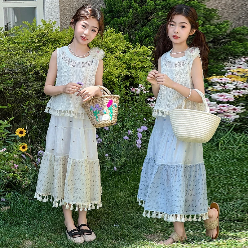 夏季波西米亚吊带连衣裙裙子套装时尚甜美风宽松韩版洋气童装