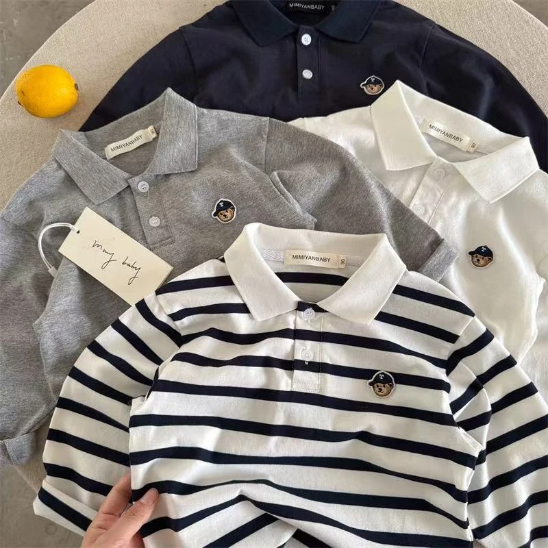 儿童POLO衫2025秋季新品男女童翻领小熊POLO衫宝宝条纹T恤70816