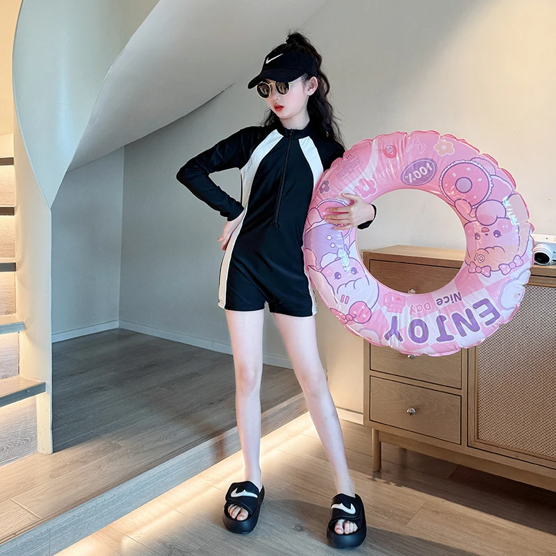 女童泳衣夏季时尚新款儿童专业训练游泳衣女大童连体速干防晒泳装