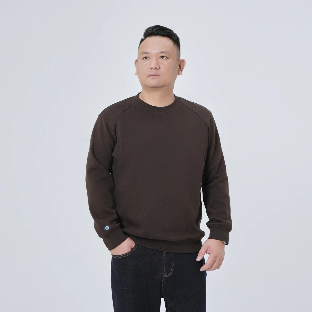 秋冬厚款原创罗纹拼接卫衣百搭圆领外套男士高级感长袖打底衫9370