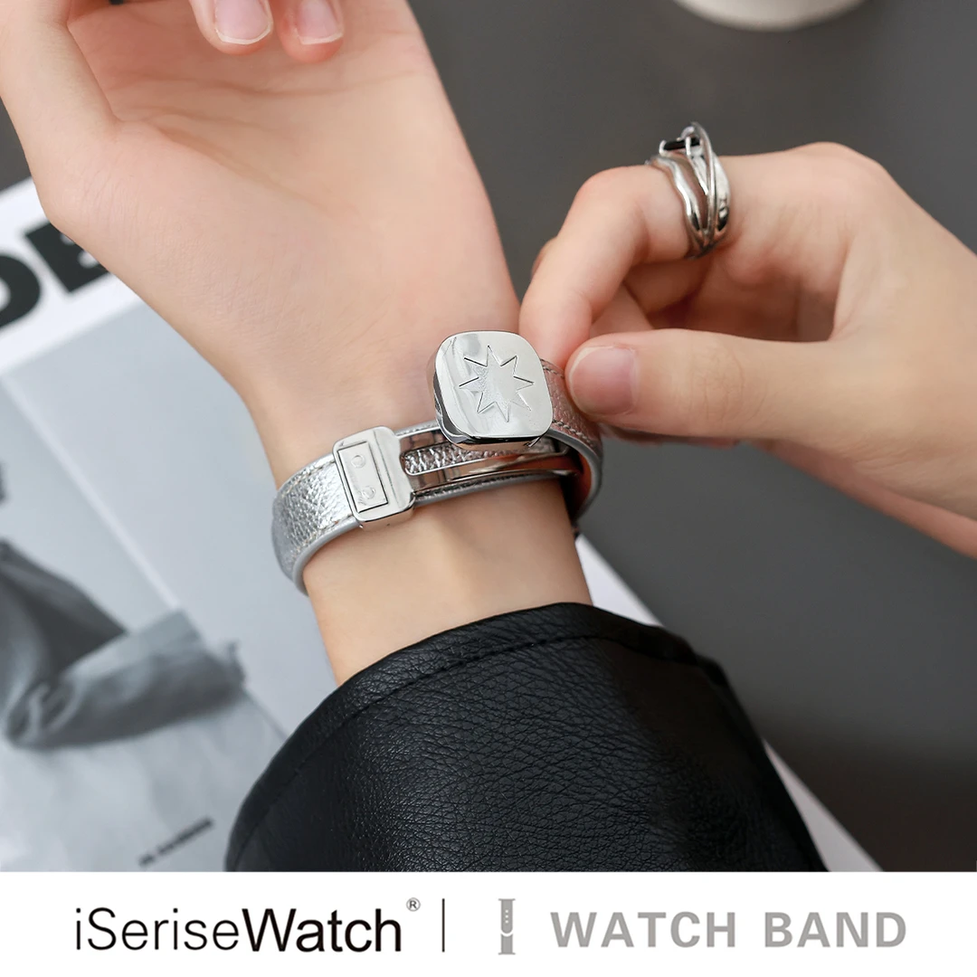 iserisewatch适用applewatch11表带苹果手表s10小羊皮星星磁吸扣
