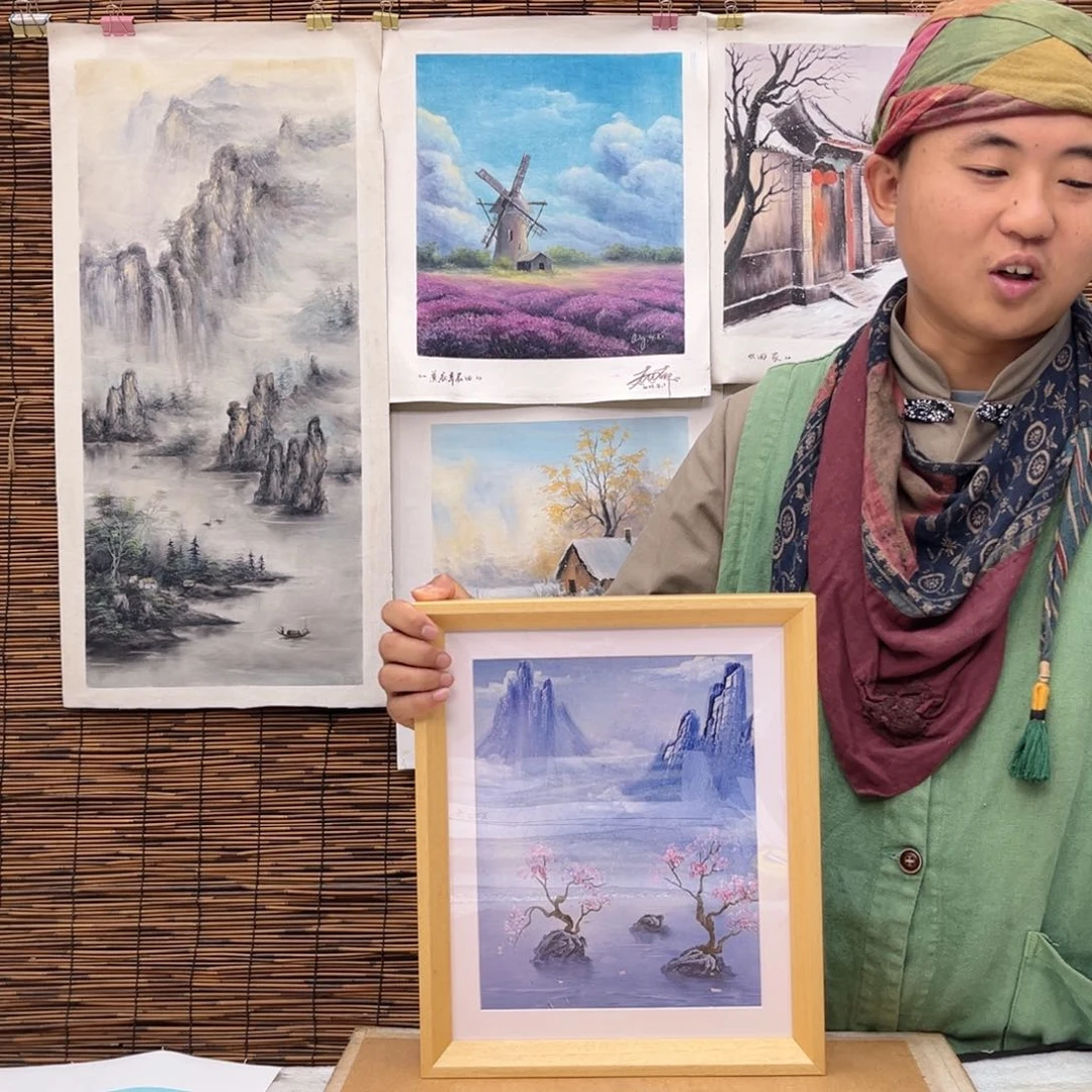 油画行路人小院绘画作品竞拍