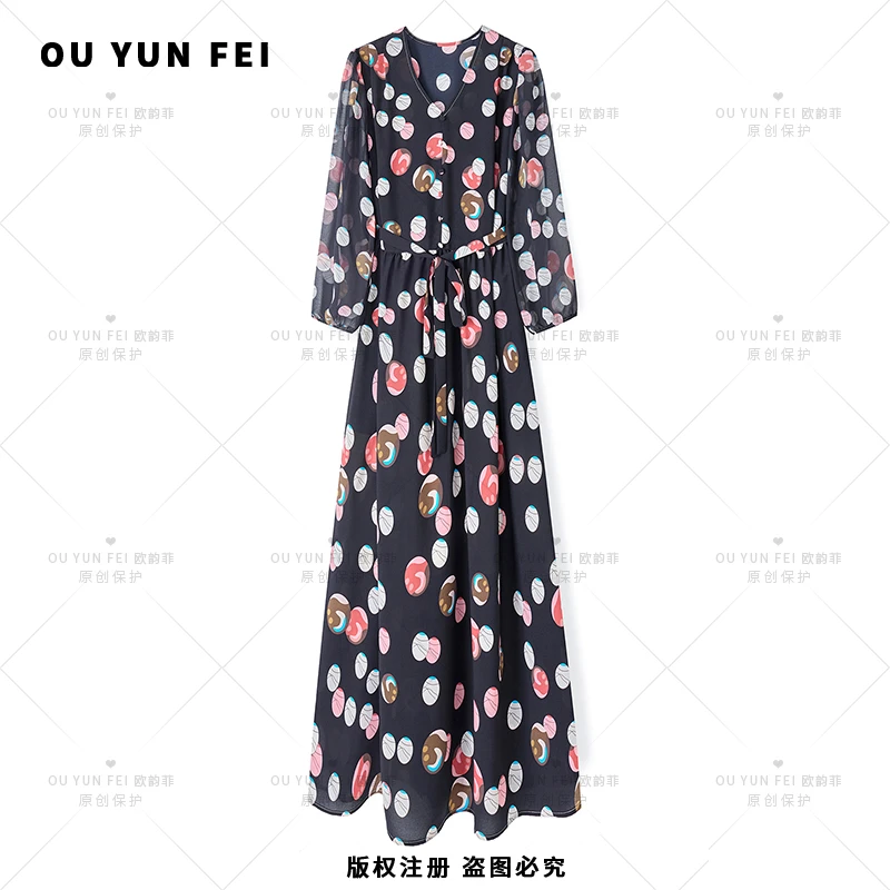 女装连衣裙高级显瘦秋季气质时尚碎花长裙轻奢夏季春季春夏F1729