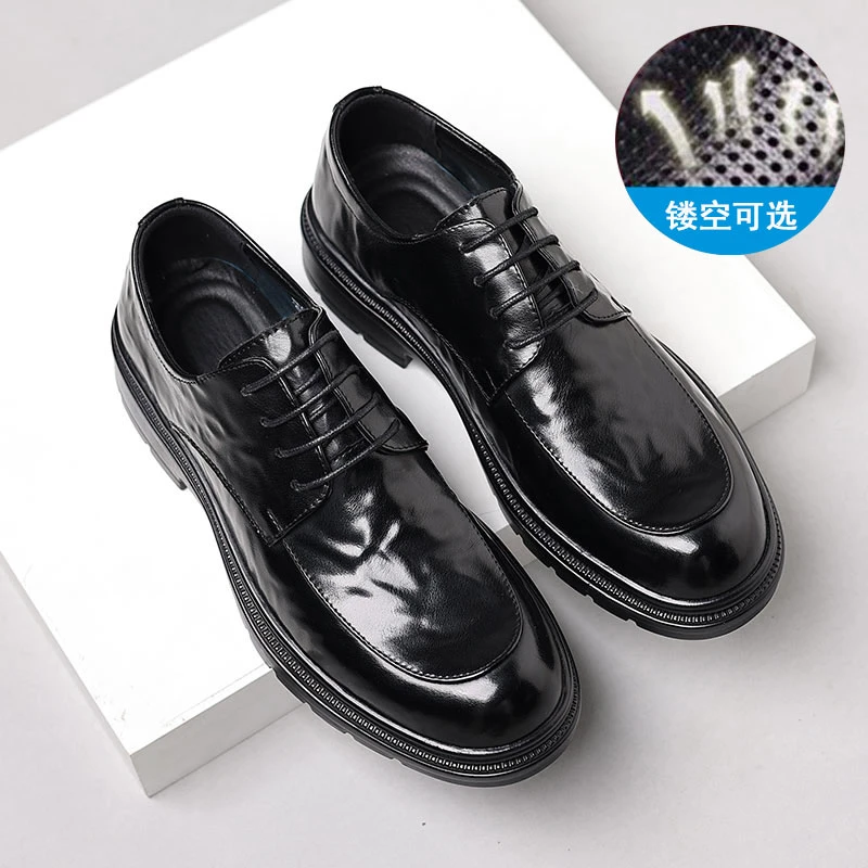 2025新款真皮牛皮鞋男英伦商务正装工作打孔透气凉鞋结婚鞋2213-1