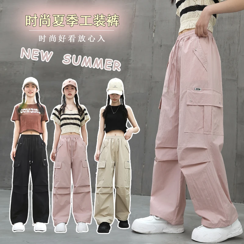 女童百搭中大童复古工装裤2025夏季透气舒适亲肤设计感高腰显瘦潮