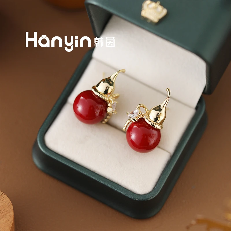 铜合金仿水晶耳饰 925银针微镶爱心蝴蝶结红色葫芦耳钉