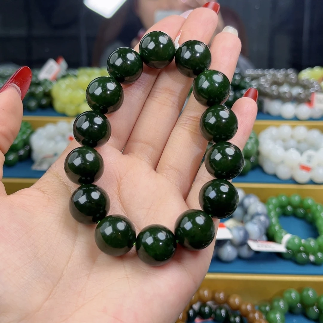 和田玉未镶嵌手链天然和田玉俄碧7号红皮菠菜绿手串15+