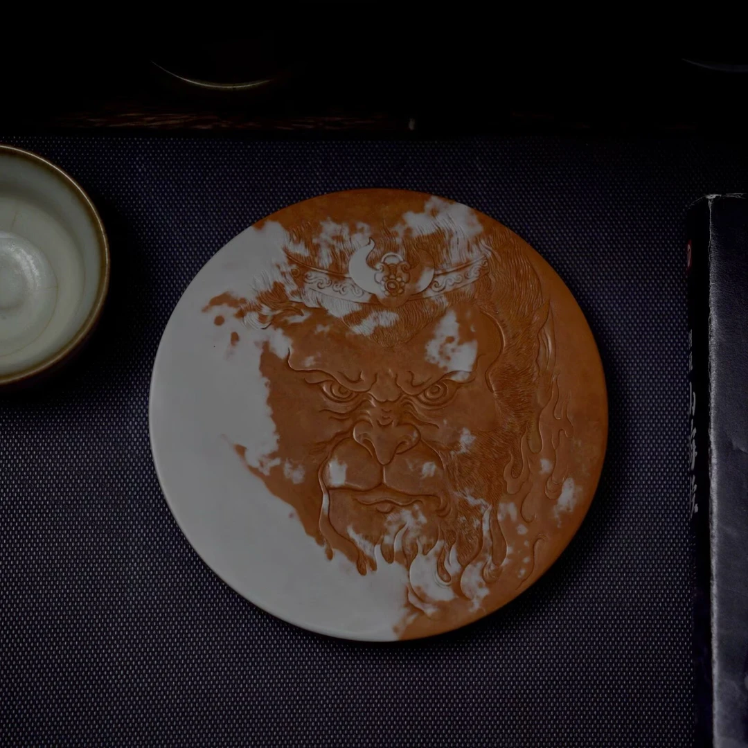 千石手工雕刻大圣归来松花石金包玉茶盘家用国潮新中式干泡台壶承