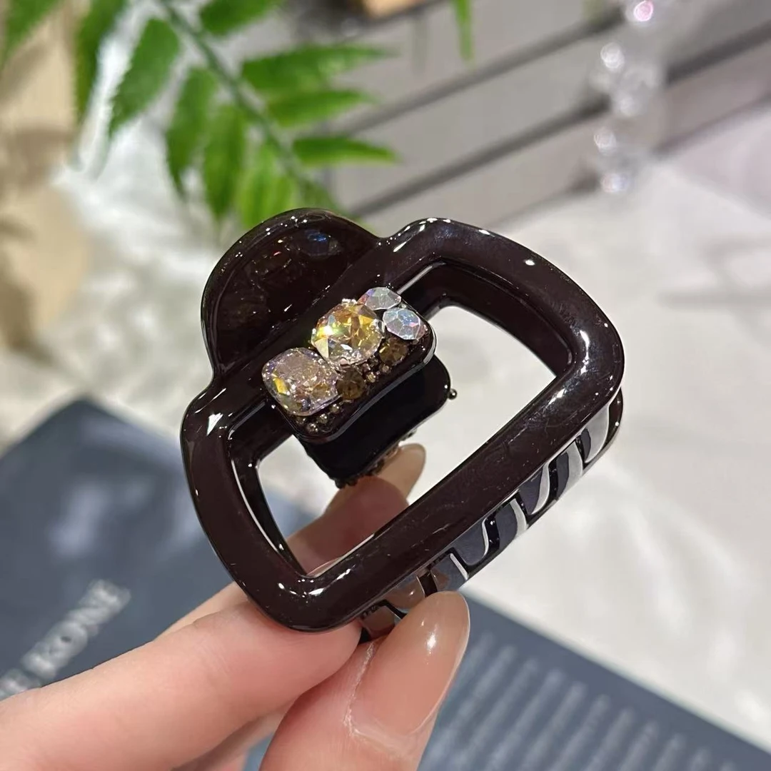 【绮梦琥珀鎏金】系列精品水晶原创轻奢方形咖色可爱发卡抓夹3642