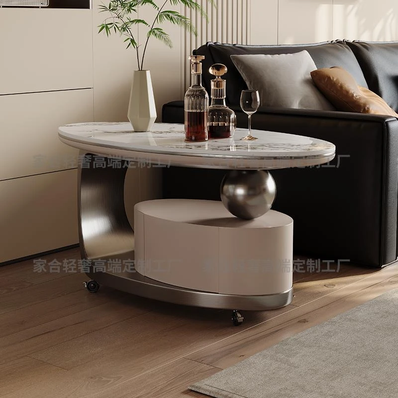 意式客厅带轮子移动小推车极简岩板沙发边几轻奢小户型茶几高级感