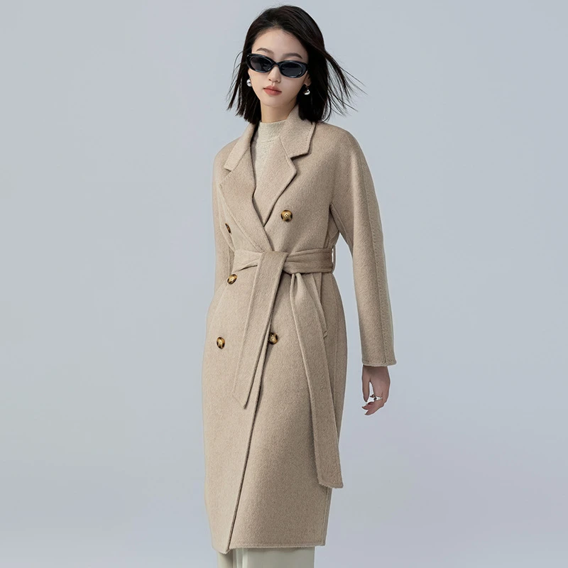 2024新款M家801双面骆驼绒双面呢大衣女中长款双排扣高端毛呢外套