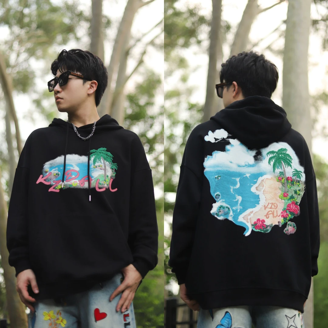 KZDALL原创设计西海岸刺绣连帽卫衣秋冬美式街头休闲宽松男女嘻哈