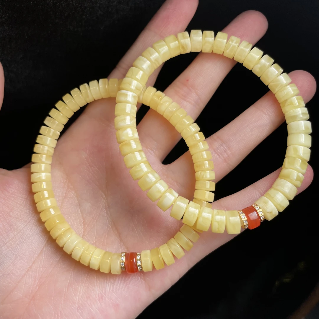 L【玉氏珠宝】精工蜜蜡药片DIY手串-约7mm 多样性发一 CAN011228