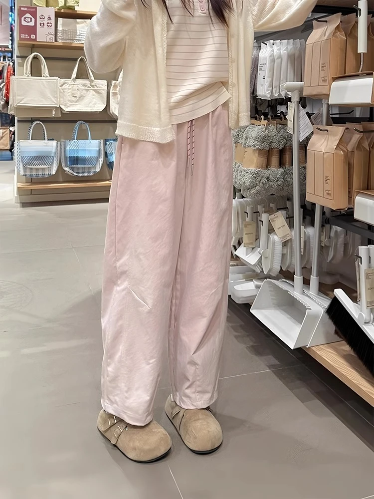 日系粉色气球裤女夏季薄款大码胖mm高腰显瘦宽松小个子休闲九分裤