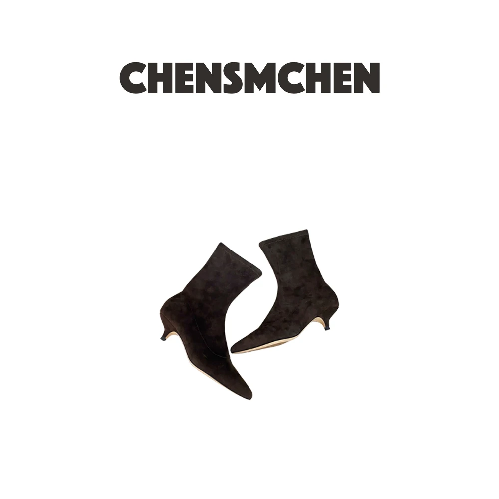 CHENSMCHEN 秋冬法式气质弹力尖头小猫跟瘦瘦靴8027