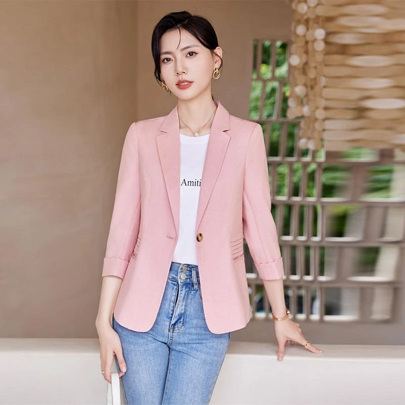 法芬图休闲小西装外套女春秋2025新款小个子上衣炸街七分袖小西服
