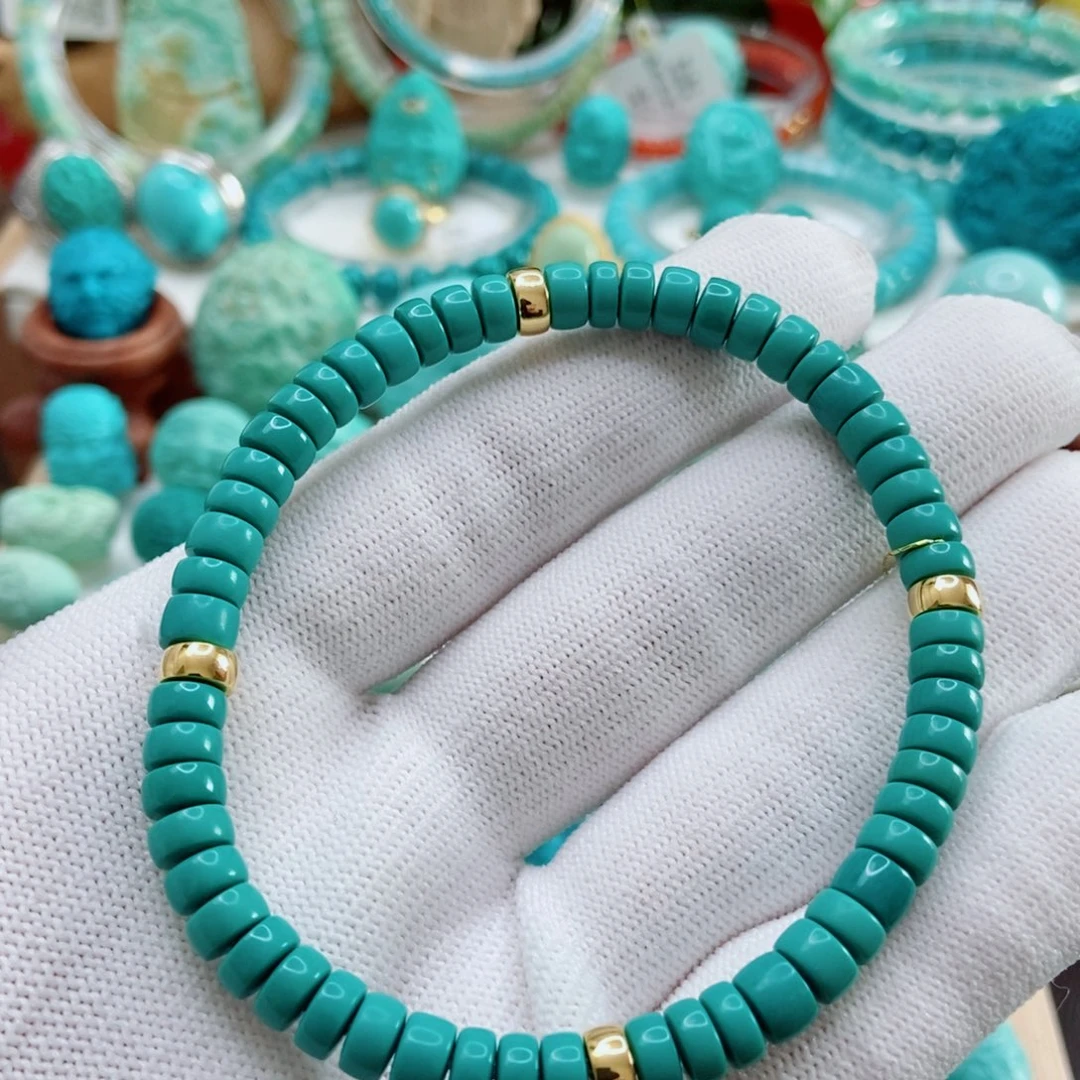 绿松石18K金镶嵌直切手串6mm