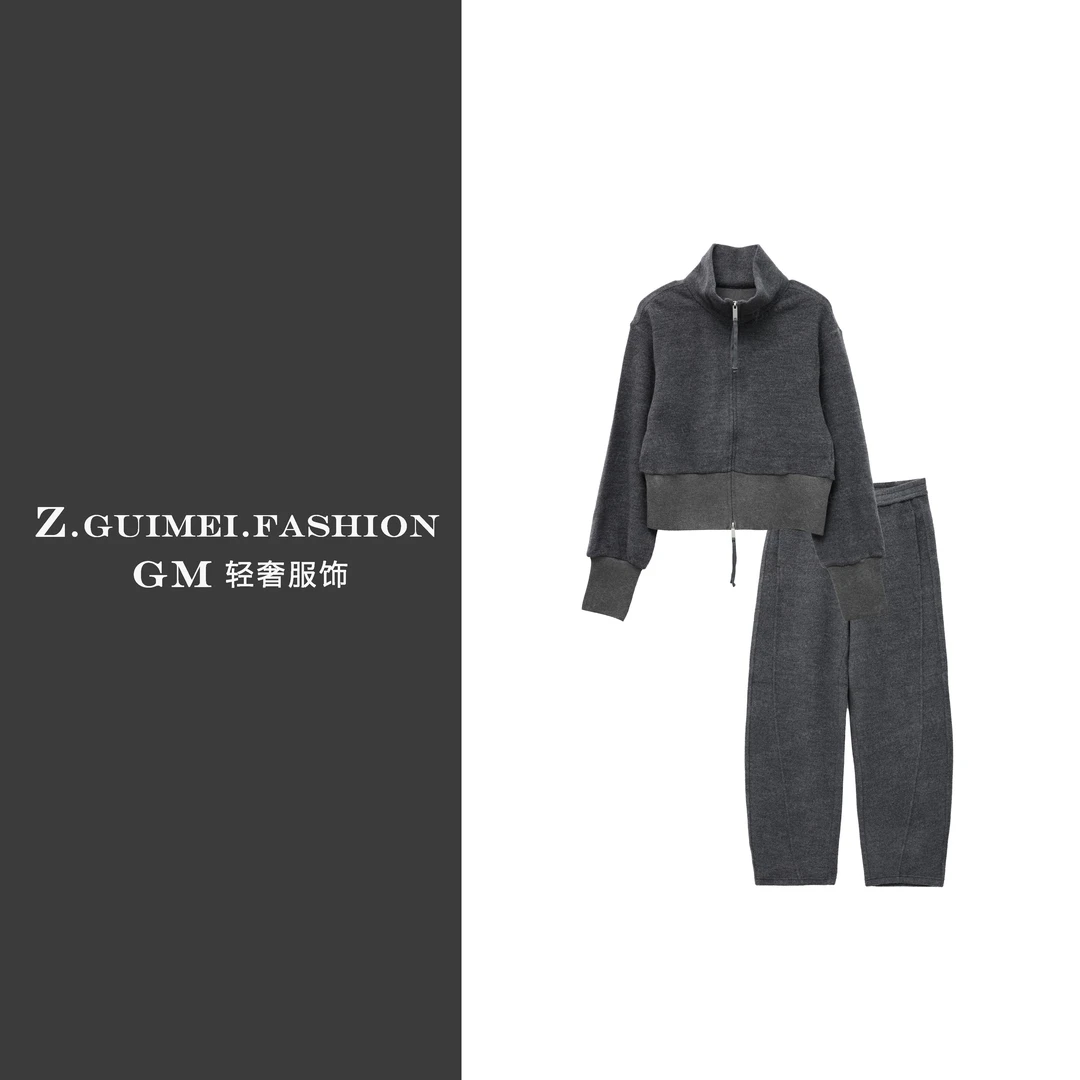 【肆姐高定】时尚撞色立领拉链弯刀裤套装XY3289