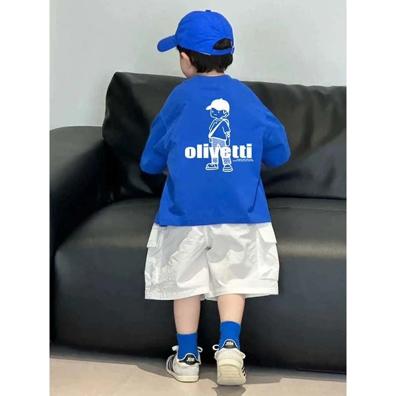 【100%纯棉】印花夏季炸街韩版短袖凉感棉休闲T恤薄款夏装男童男A类