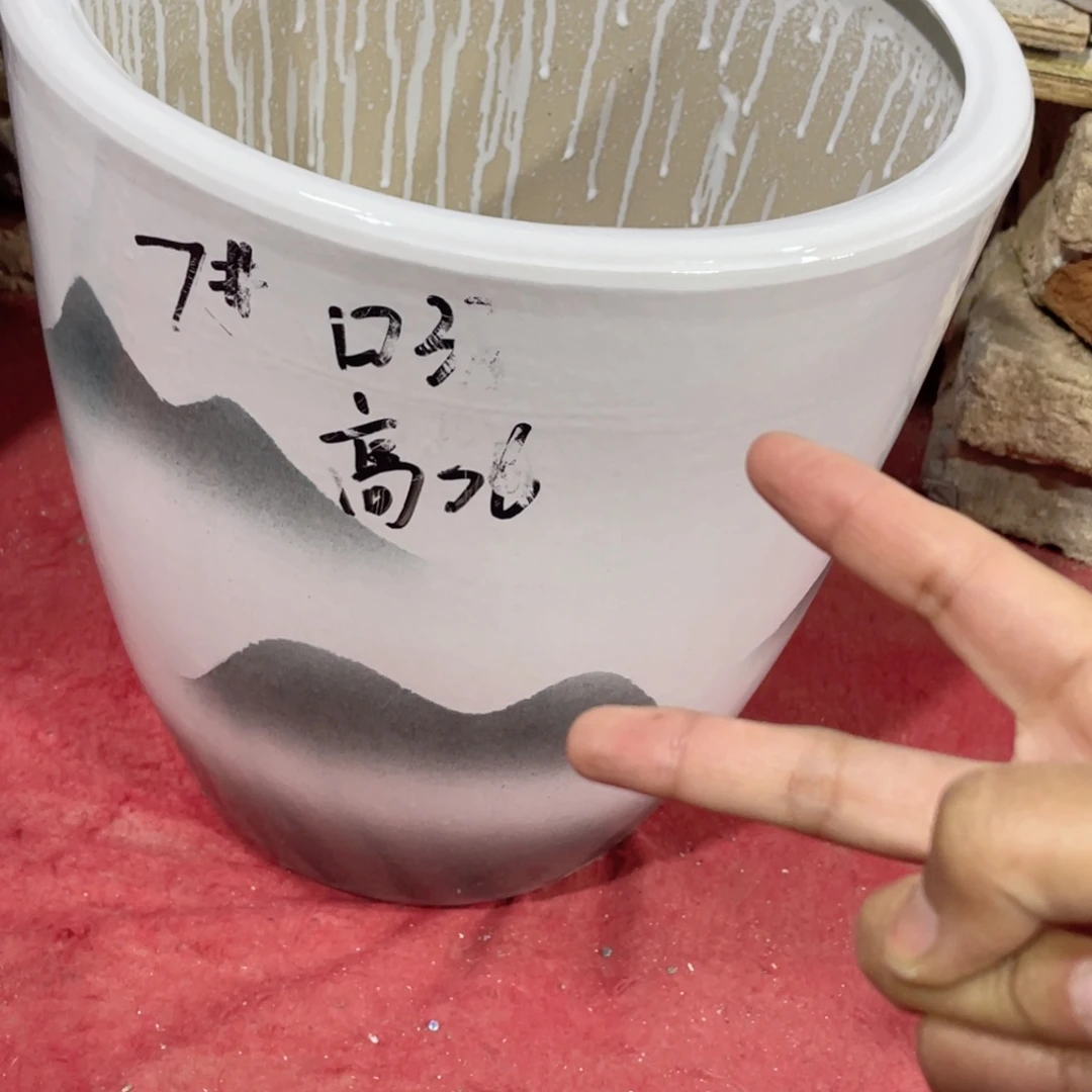 净*两个山水大号33口陶瓷花盆微瑕