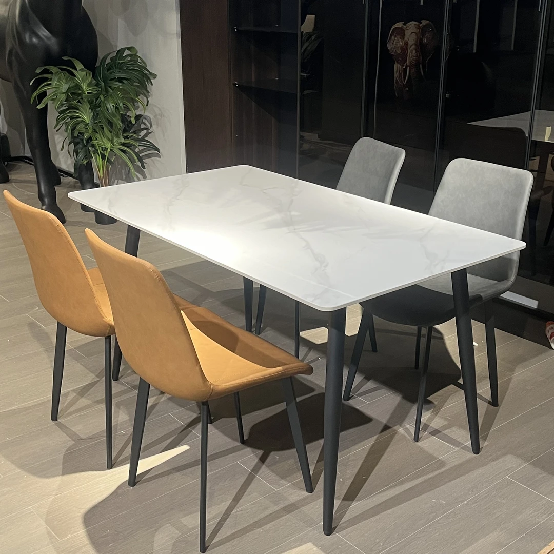 岩板方形螺丝固定长方形意式餐桌白色轻奢北欧椅子