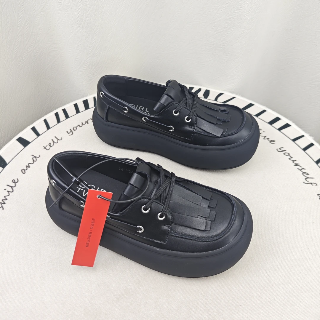 SGIRL TWTW厚底增高丑萌流苏面包鞋女2025新款时尚皮面休闲板鞋潮