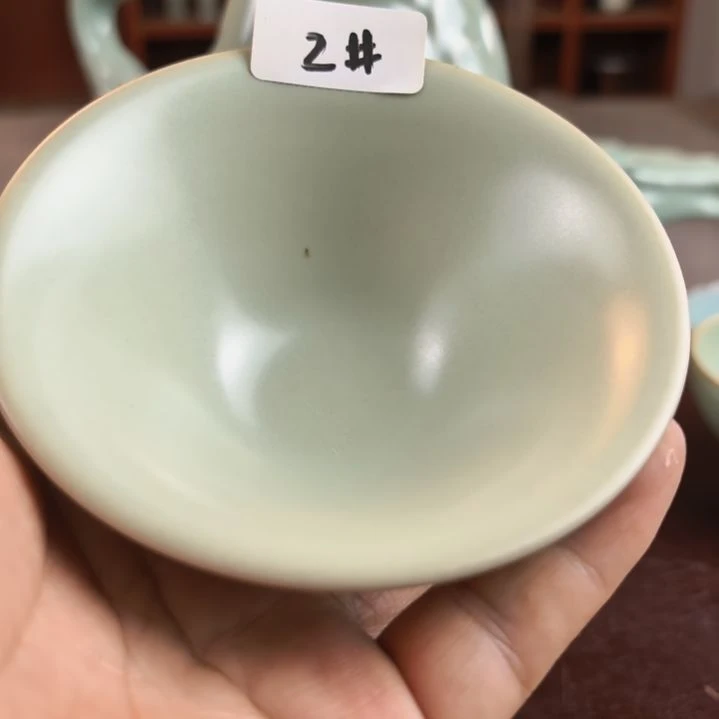 汝州原产地原矿仿古粉青斗笠杯微微瑕2号