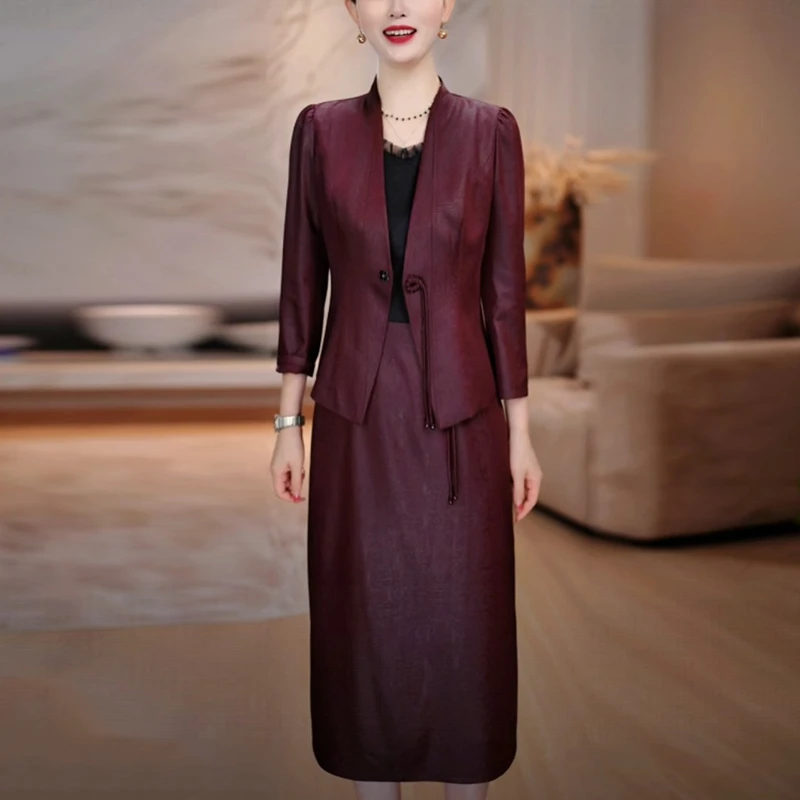 时尚洋气小西装连衣裙两件套2025秋季新款妈妈装修身显瘦套装裙子