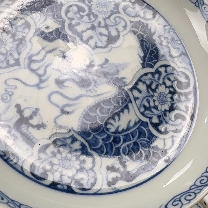 瓷片青花如意穿花龙大胡乘景德镇