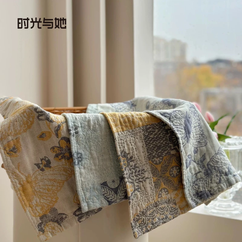 外贸全棉方巾25×50cm纯棉纱布提花多功能毛巾4条装童巾