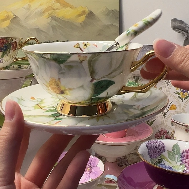 陶瓷白茶花咖啡杯碟下午茶