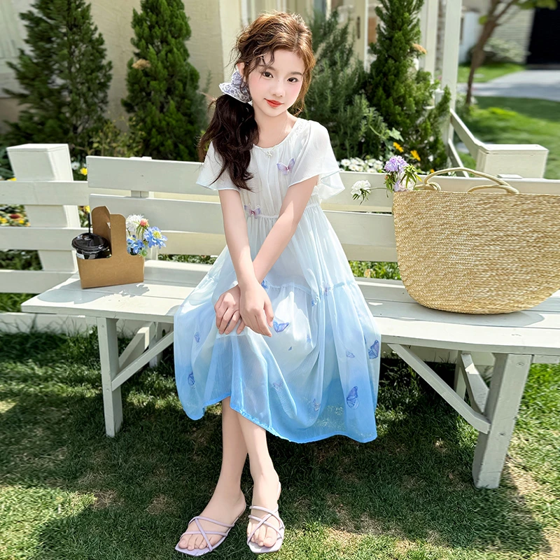 女童连衣裙2025新款儿童夏季洋气公主裙女孩夏装独特漂亮雪纺裙子