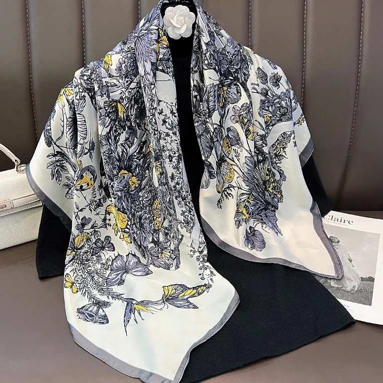 遮阳薄款气质不掉色男女通用法式围巾夏季复古大方90×90 2004