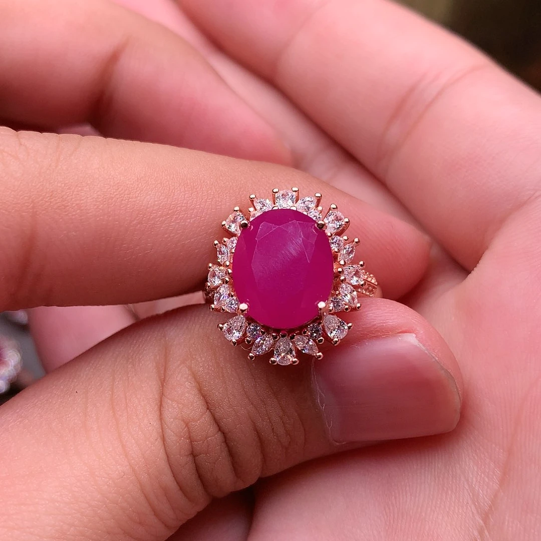 红宝石戒指银S925镶嵌