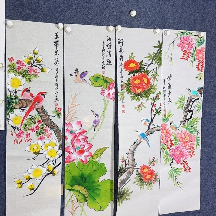 国画国画花鸟画四条屏