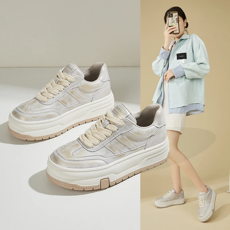 Daphne/达芙妮小个子厚底增高小白鞋女时尚休闲运动鞋系带板鞋