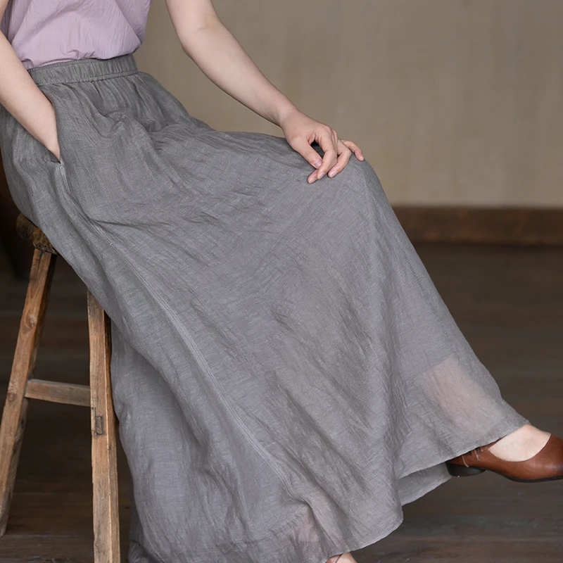 牧衣游原创 棉麻炒色半身裙新品轻薄飘逸百搭休闲宽松半裙 夜来霜