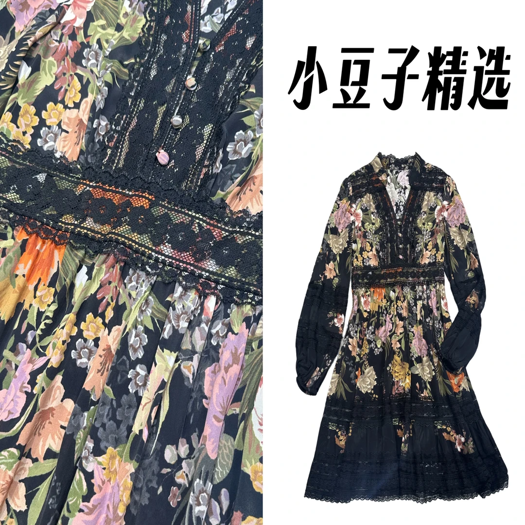 【南油小豆子精选】气质时尚轻奢桑蚕丝印花短款连衣裙
