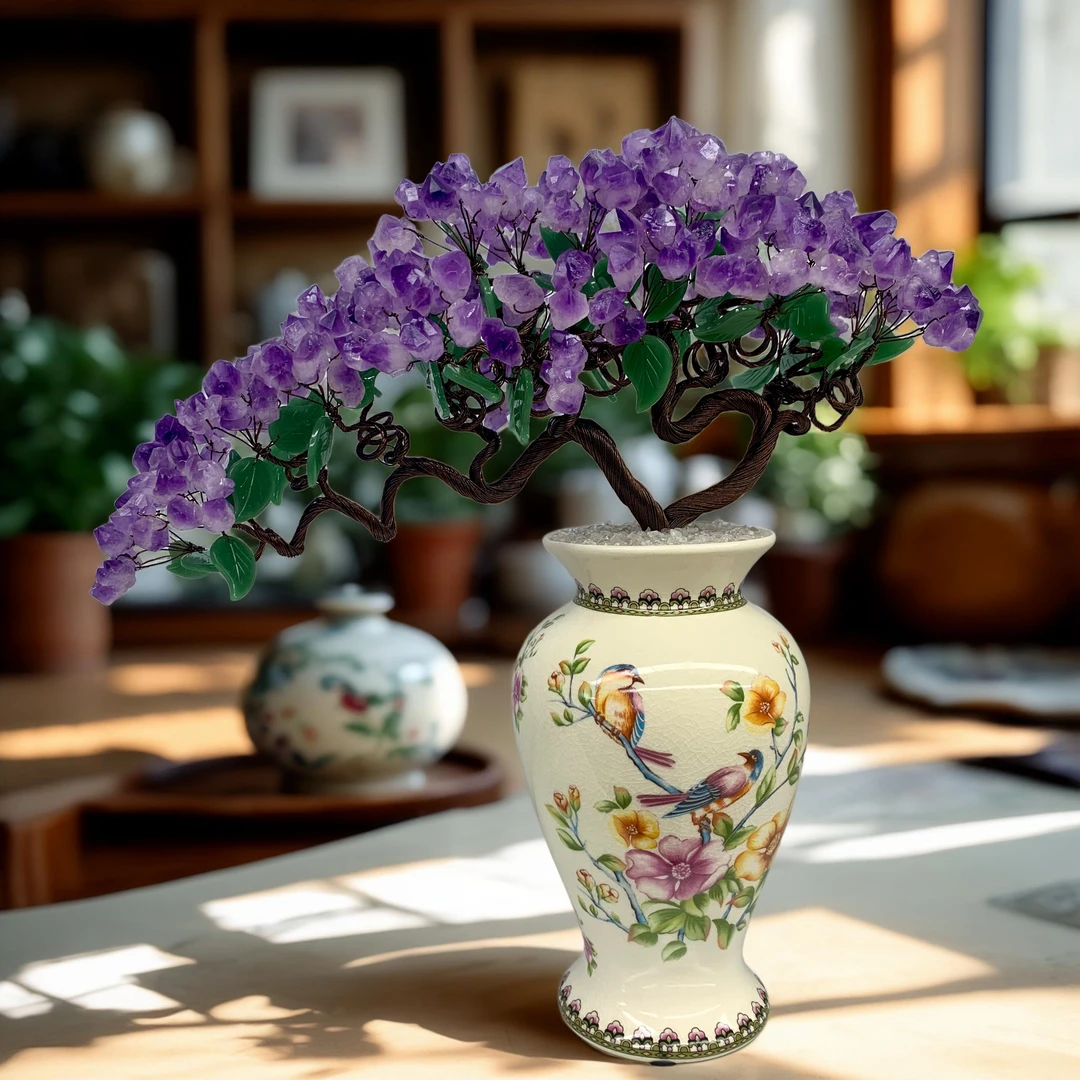 【原创轻奢高品】天然紫水晶中式创意玄关茶几高档家居装饰品摆件