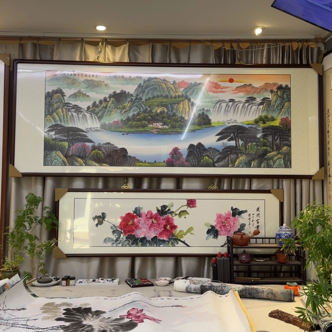 国画六尺旭日东升画框225×85