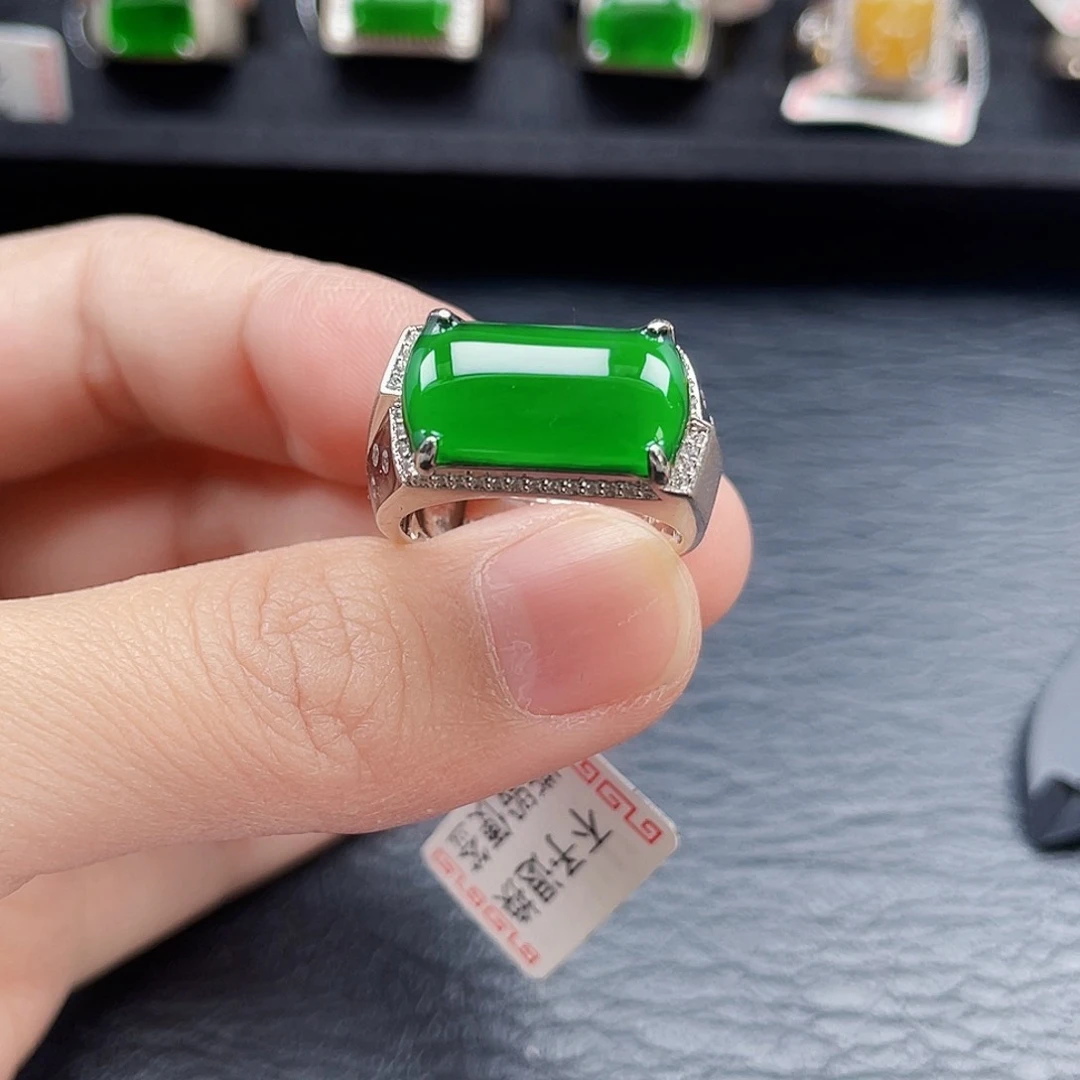 翡翠戒指银S925镶嵌天然a货翡翠3111