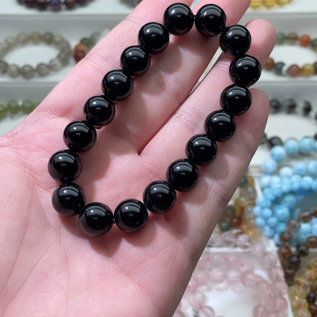 水晶手链未镶嵌黑曜石12mm