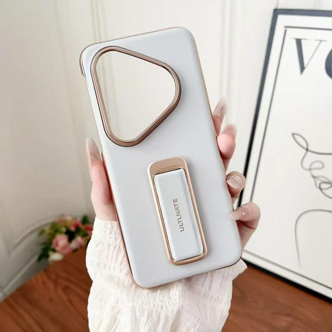 适用华为pura80pro+手机壳防摔腕带高档素皮P80ultra保护套支架式