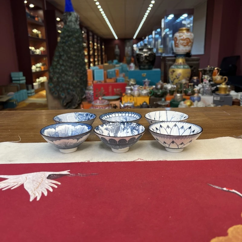 TJ018釉下青花斗笠杯6杯茶具主人杯