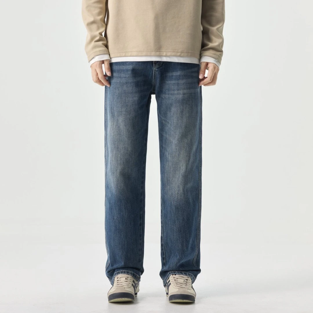 秋冬新款美式复古水洗牛仔裤男款直筒宽松阔腿弹力长裤子男士裤子