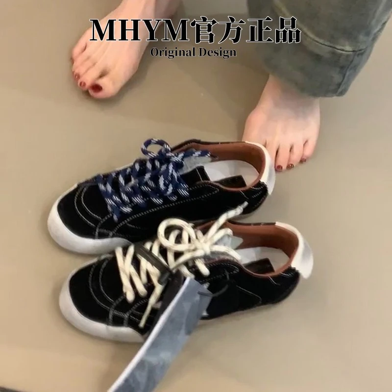 MH官方时尚旧做系带德训鞋女复古星星小脏鞋百搭学院风运动板鞋