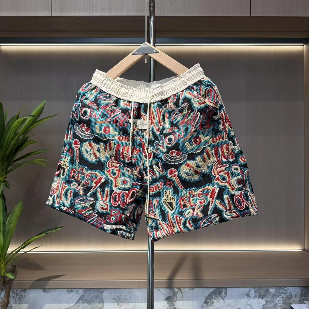 民族风色织提花字母涂鸦潮流情侣休闲情侣短裤