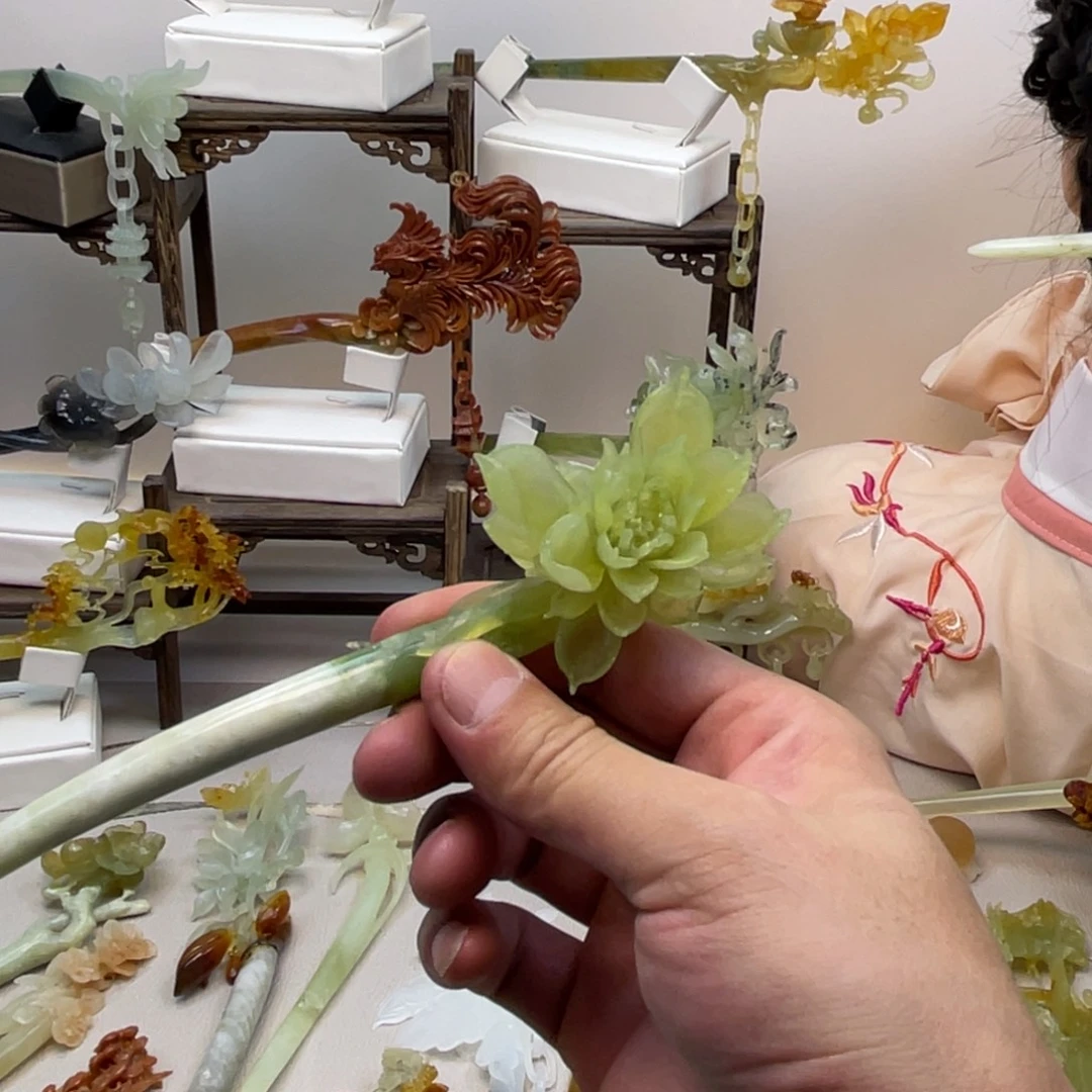 蛇纹石玉合金发饰发簪