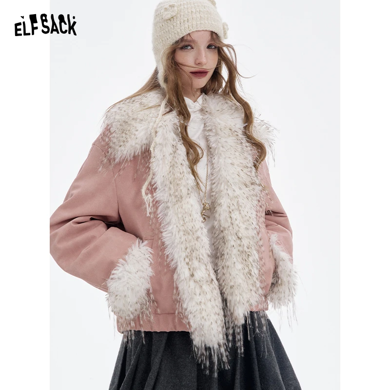 【陈嘉尔专属】妖精的口袋毛绒大毛领拼接棉服女2025年冬季新款