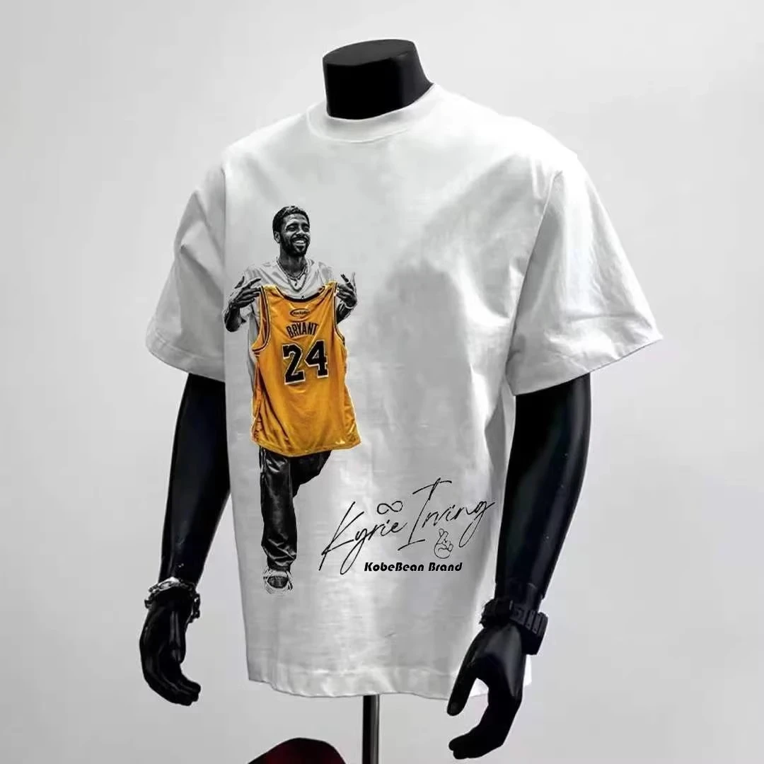 欧文拿球衣同款夏季美式潮牌纯棉重磅印花男T恤宽松圆领短袖上衣